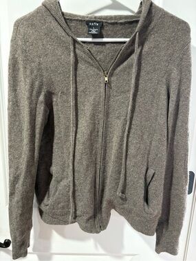 Sofie Zip-Front Hooded Cardigan in Taupe